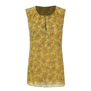 CAbi mustard yellow and black paisley sleeveless blouse